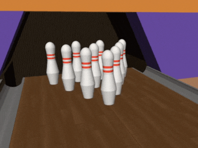 a short animation of pins knocked down by a bowling ball
