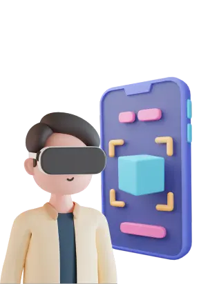 3d render of a person wearing vr goggle and a smartphone